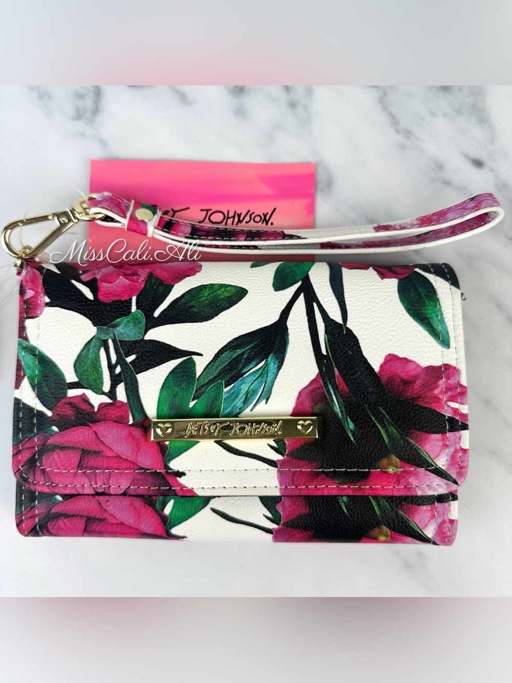 NWT BETSEY JOHNSON Floral Wristlet Wallet Pink Green Bag